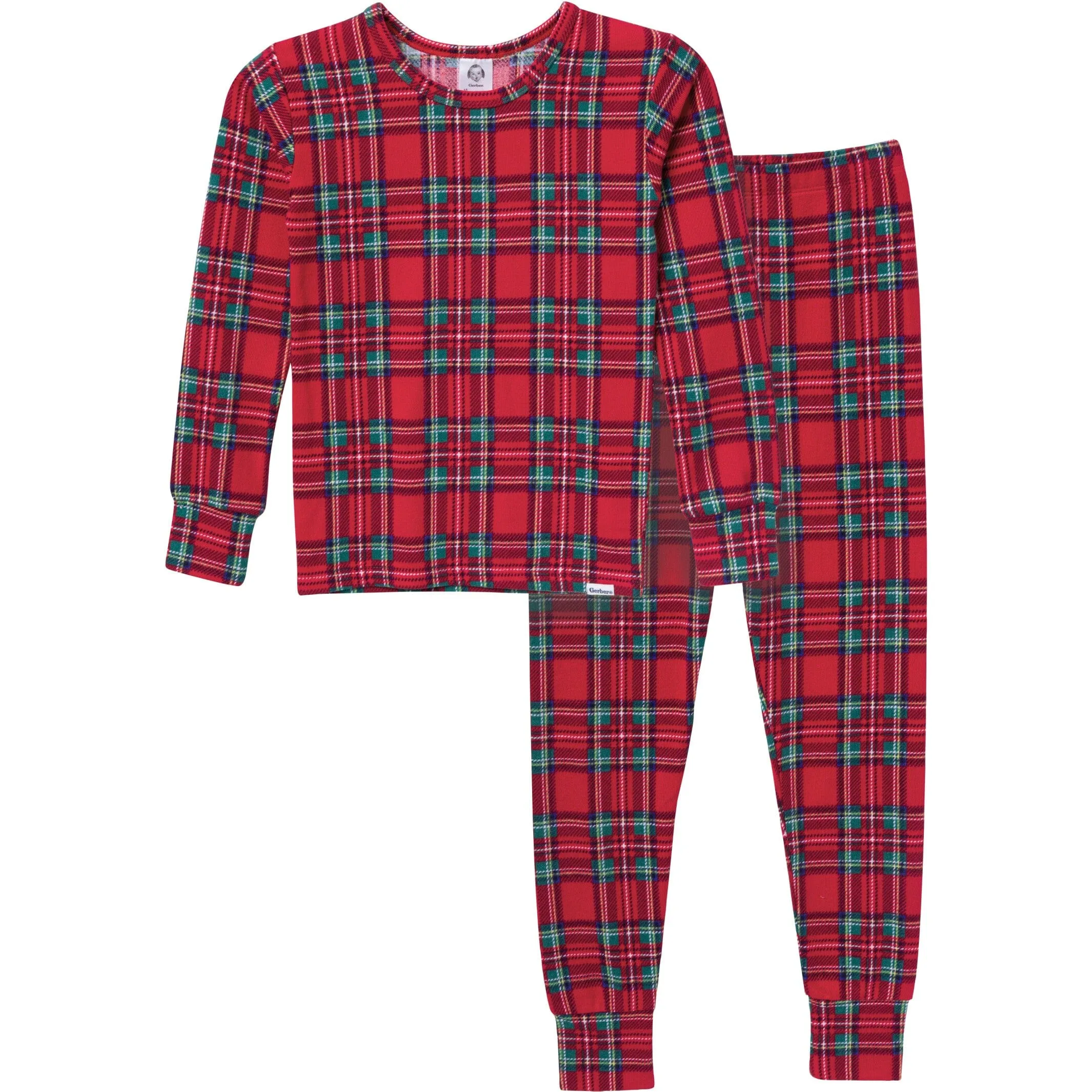 2-Piece Big Kids Neutral Stewart Plaid Hacci Snug Fit Pajama Set