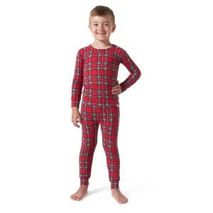 2-Piece Big Kids Neutral Stewart Plaid Hacci Snug Fit Pajama Set