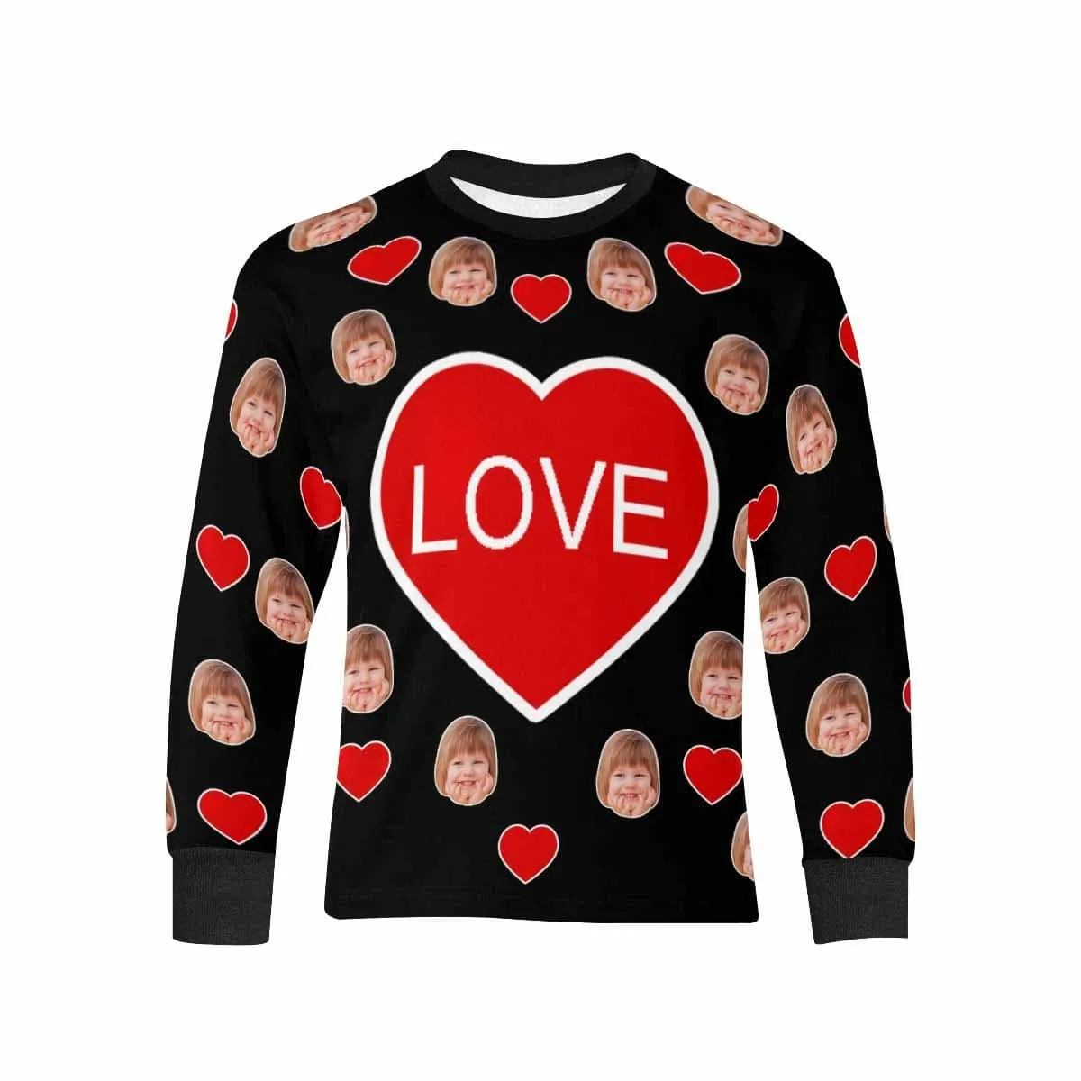 #7-16Y Custom Face Love Kids' Rib Cuff Long Sleeve T-shirt