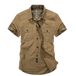 Aidase Men New Summer Men's Solid Military Short Sleeves Shirts Cotton Breathable Chemise homme Loose Army Shirt