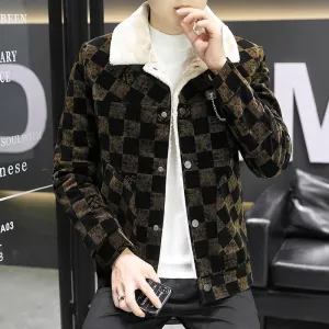 Aidase Winter Corduroy Jacket Men Plus Velvet Warm Coats Fashion Plaid Casual Business Slim Social Jackets Streetwear Men Clothing