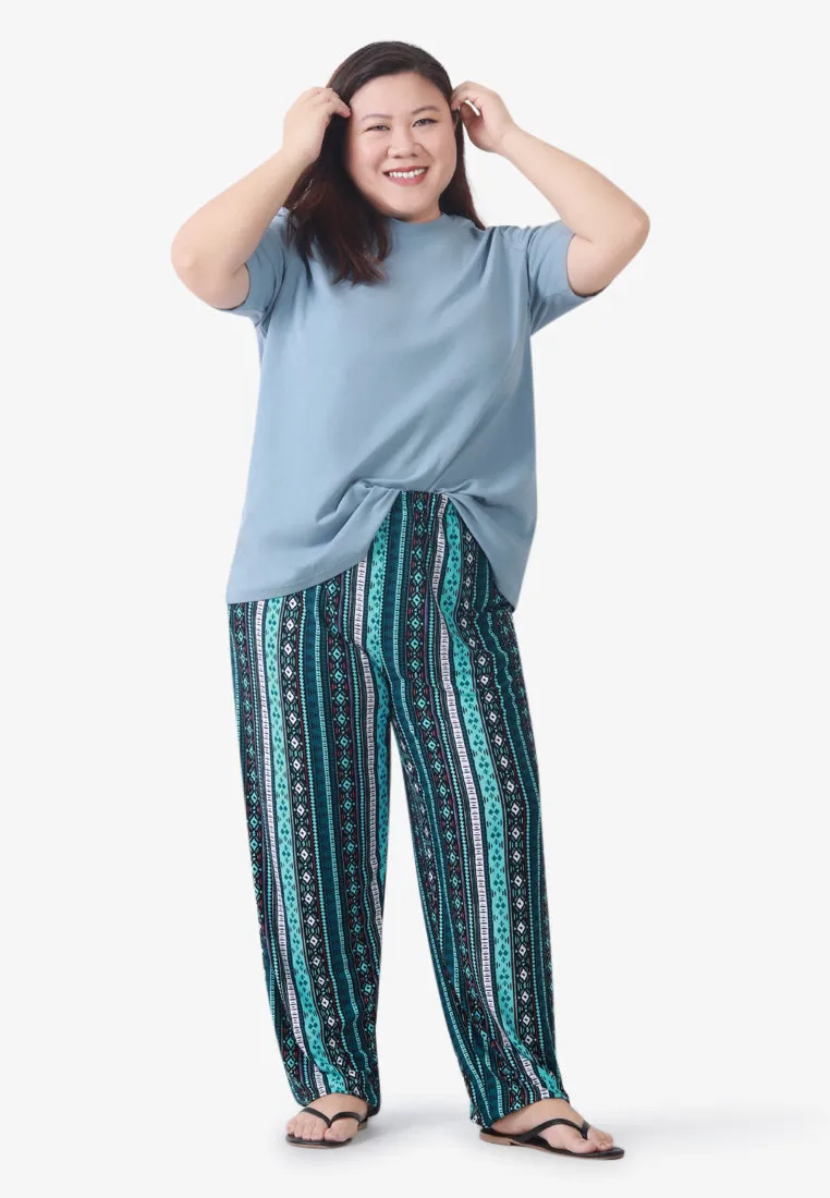 Amabel Soft Printed Lounge Jogger Pants - Blue