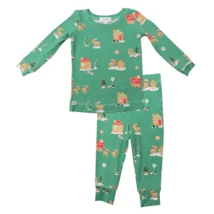 Angel Dear Toddler & Youth GREEN Gingerbread Sleigh Loungewear Pajamas