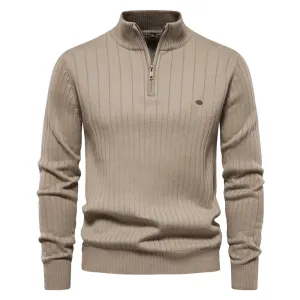 Autumn Zipper Pullover Sweaters for Men High Quality Warm Winter Stand Collar Cotton Knitted Sweater Men