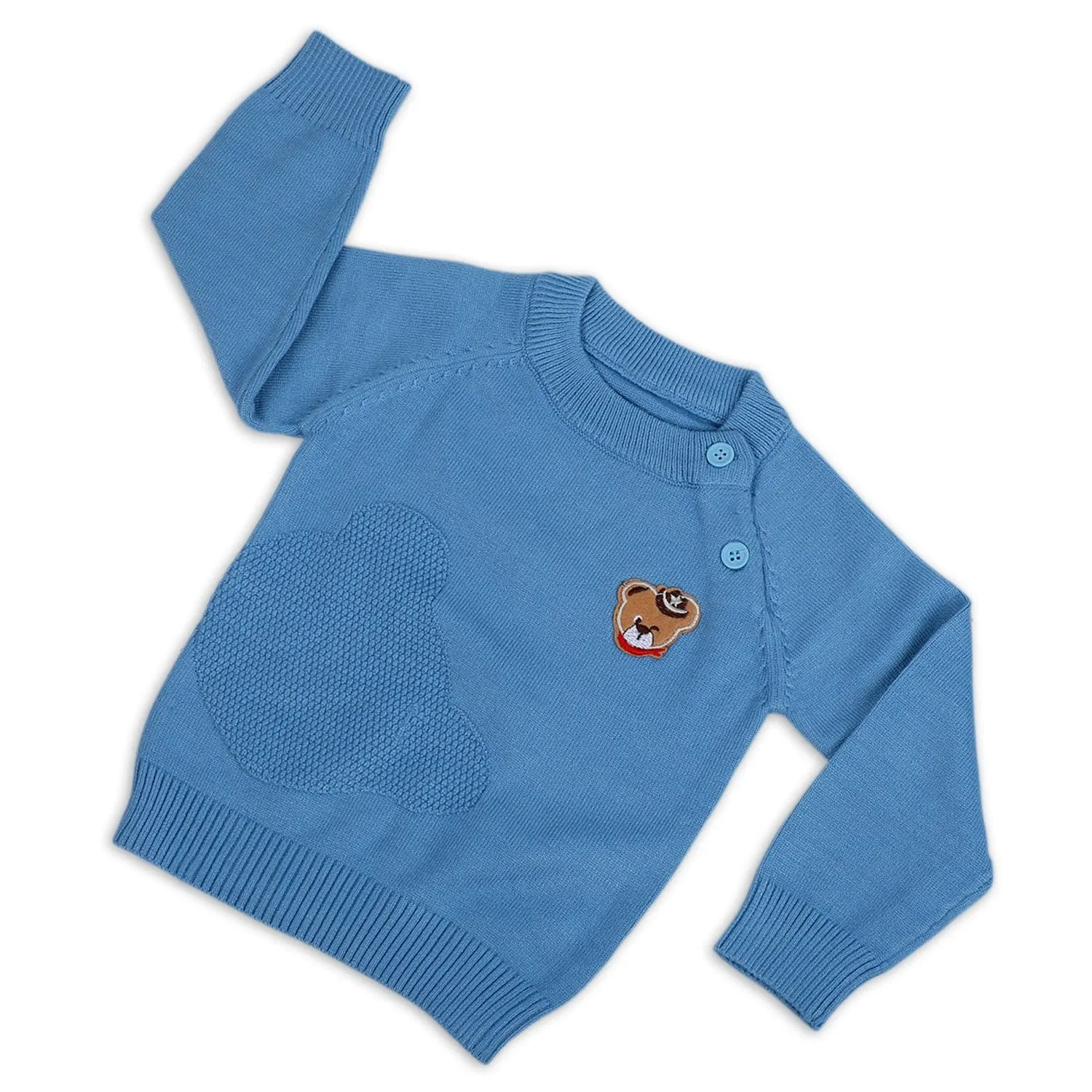 Bear Embroidery Premium Full Sleeves Knitted Sweater - Blue