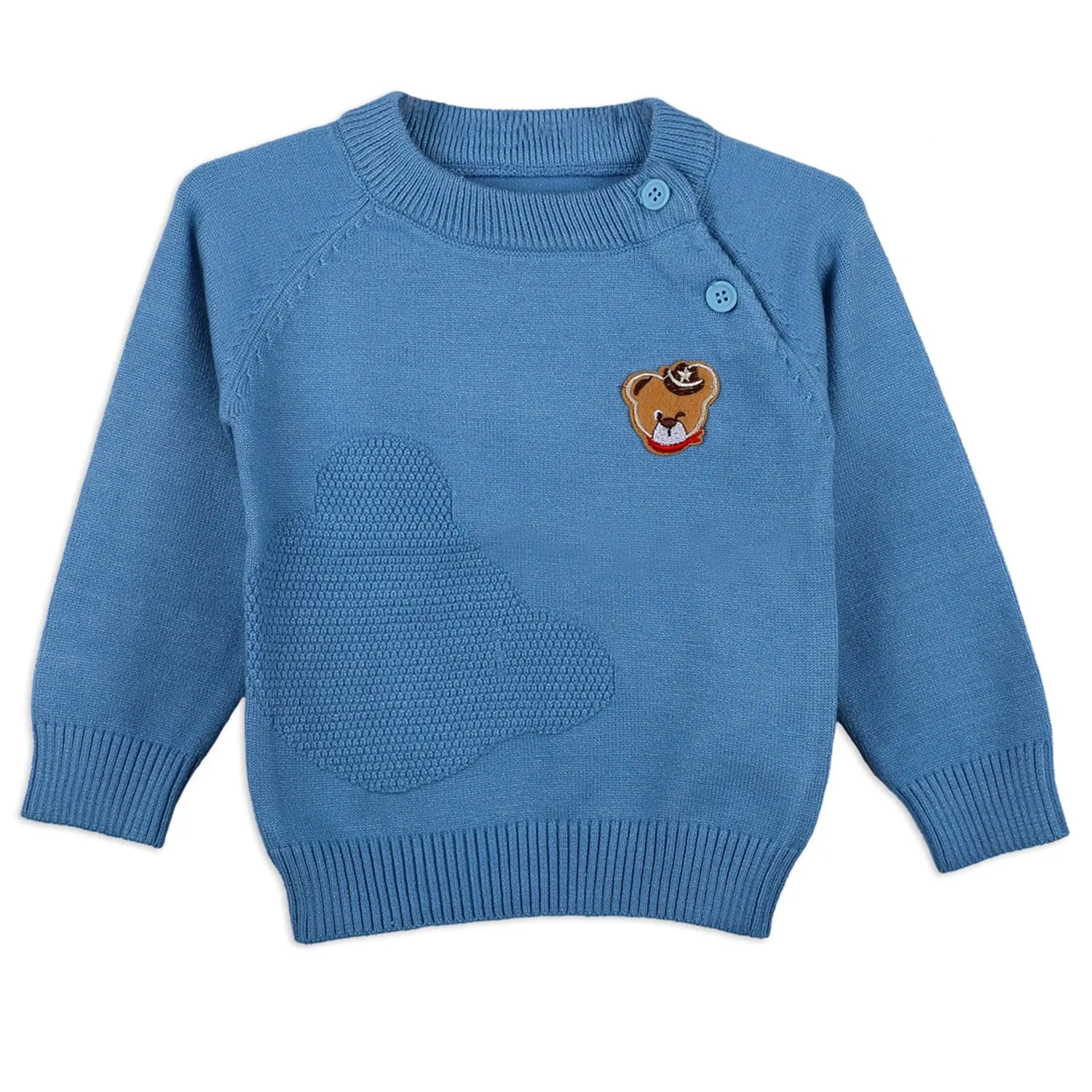 Bear Embroidery Premium Full Sleeves Knitted Sweater - Blue