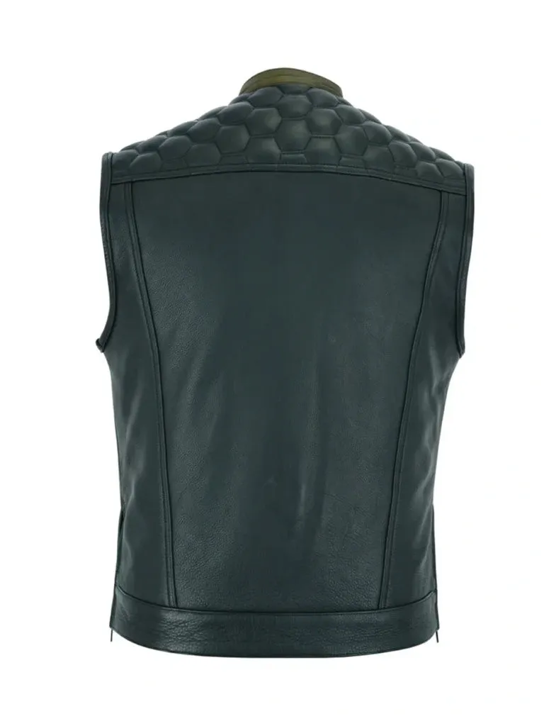 Black Biker Quilted Genuine Leather Vest