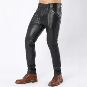 Black Fashion Men's Leather Quilted Pants