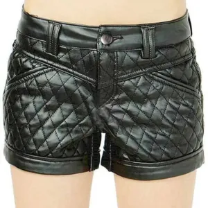 Black Leather Women's Quilted Shorts