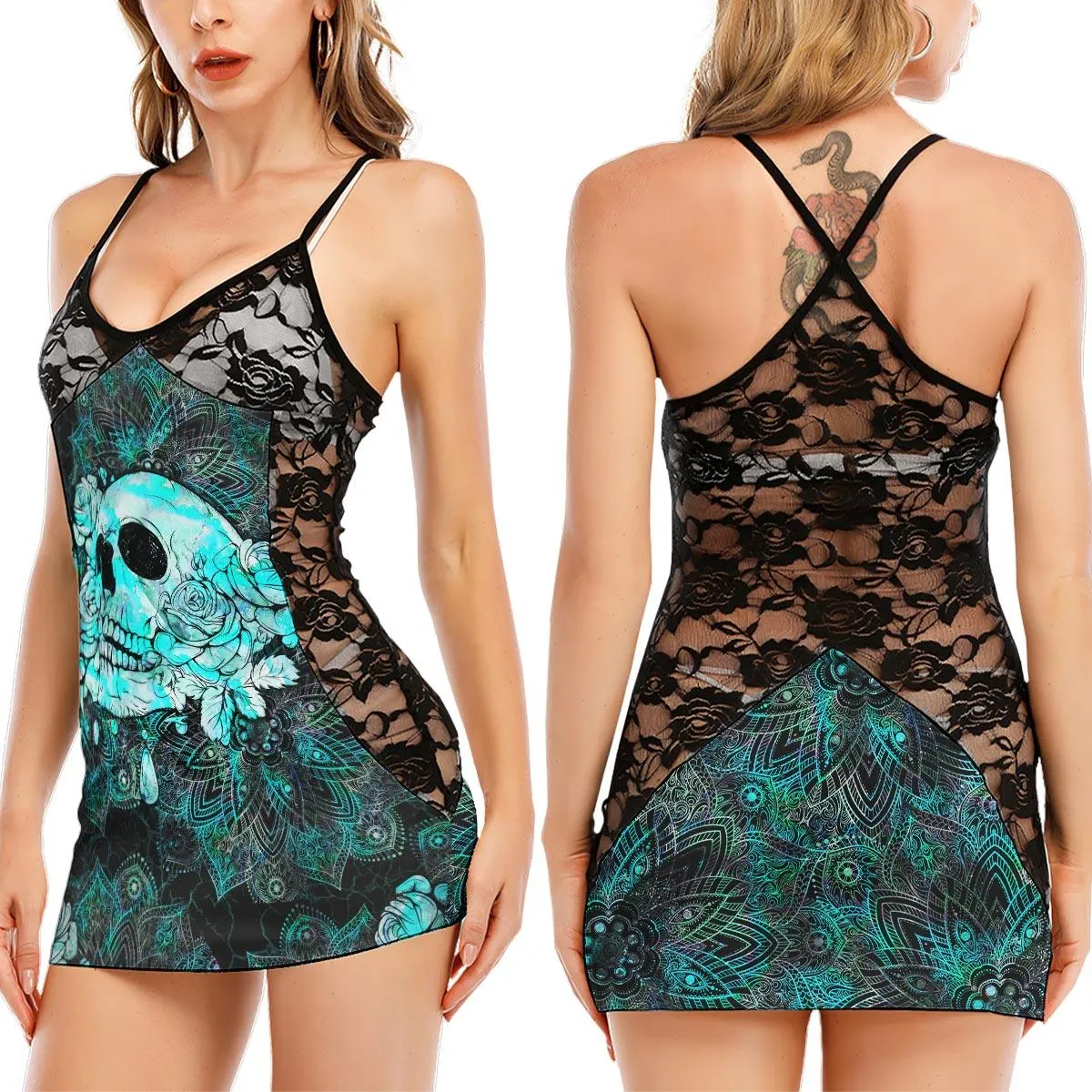 Blue Ocean Green Skull Gothic Black Lace Sleepwears Babydol Dresses