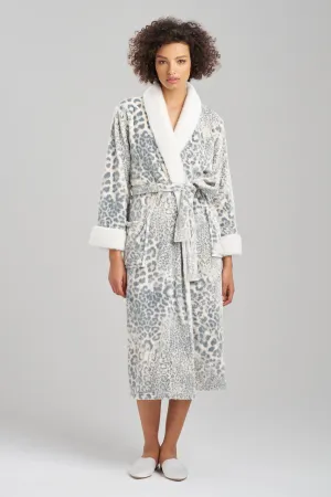 Cashmere Leopard Faux Fur Collar Robe