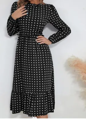 Chic Long Sleeve Polka Dot Dress for Women in French Style