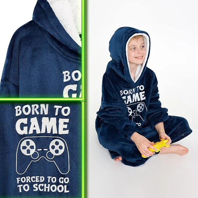 CityComfort Fleece Hoodie Blanket for Kids and Teenagers - Football One Size Kids Oversized Hoodie with Sherpa-Lined Hood Gaming Gifts for Kids