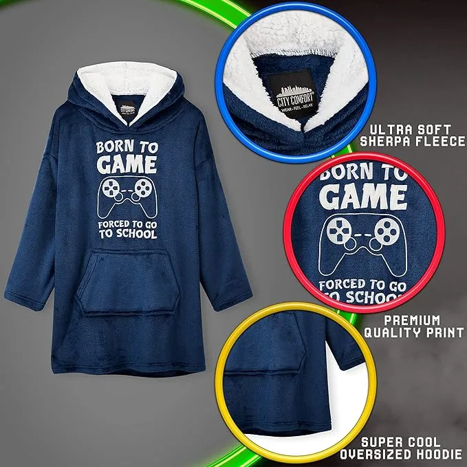 CityComfort Fleece Hoodie Blanket for Kids and Teenagers - Football One Size Kids Oversized Hoodie with Sherpa-Lined Hood Gaming Gifts for Kids