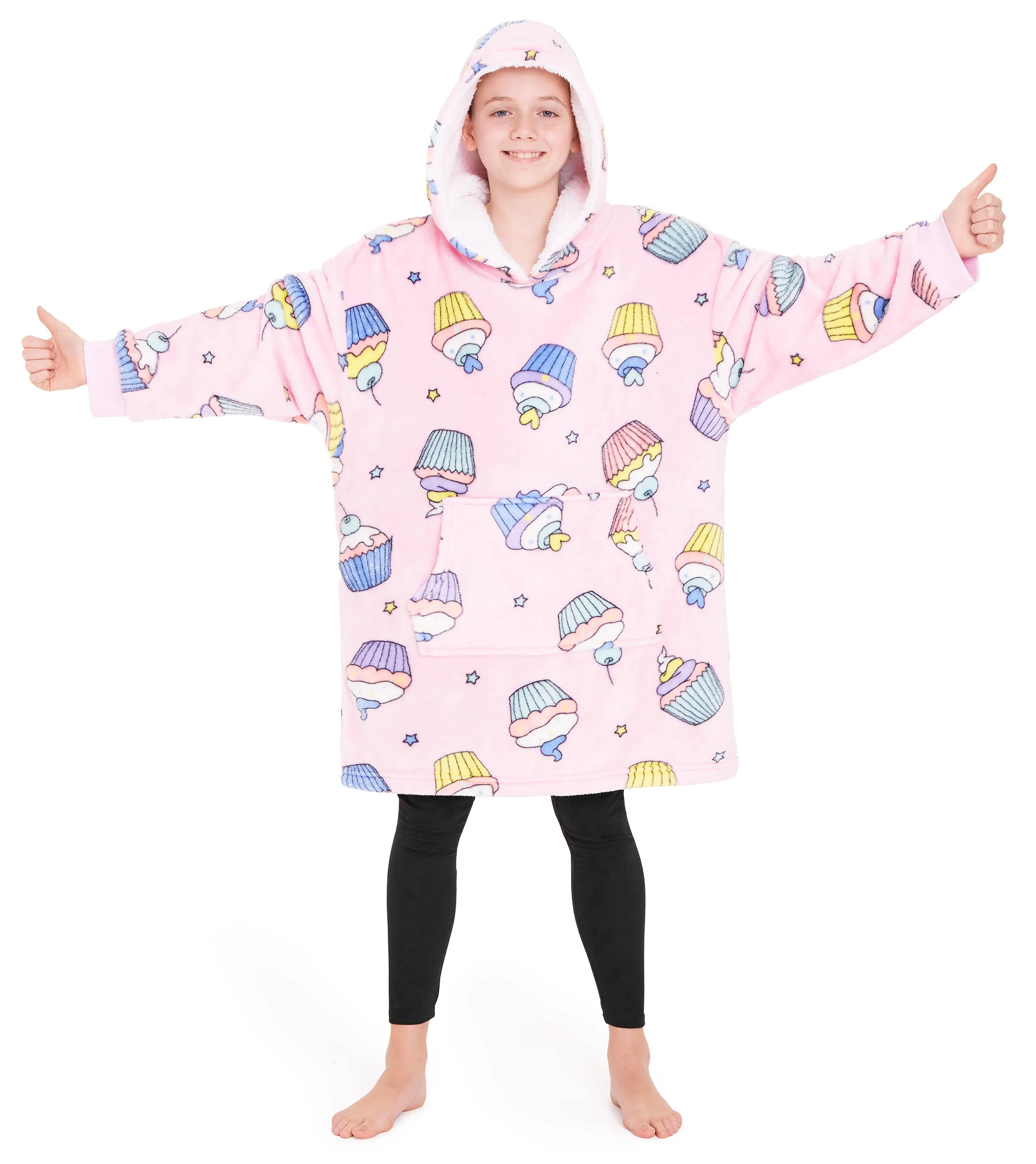 CityComfort Girls Oversized Blanket Hoodie Kids - Cupcake