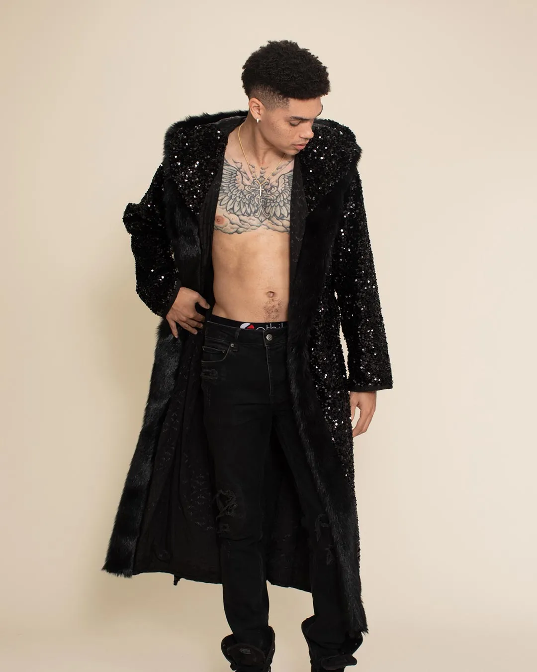 Classic Men's Long Sequin Coat | Black Panther