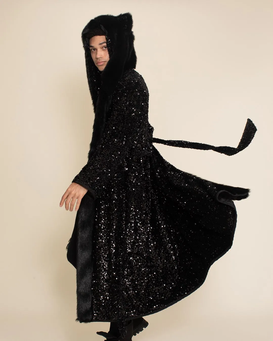 Classic Men's Long Sequin Coat | Black Panther