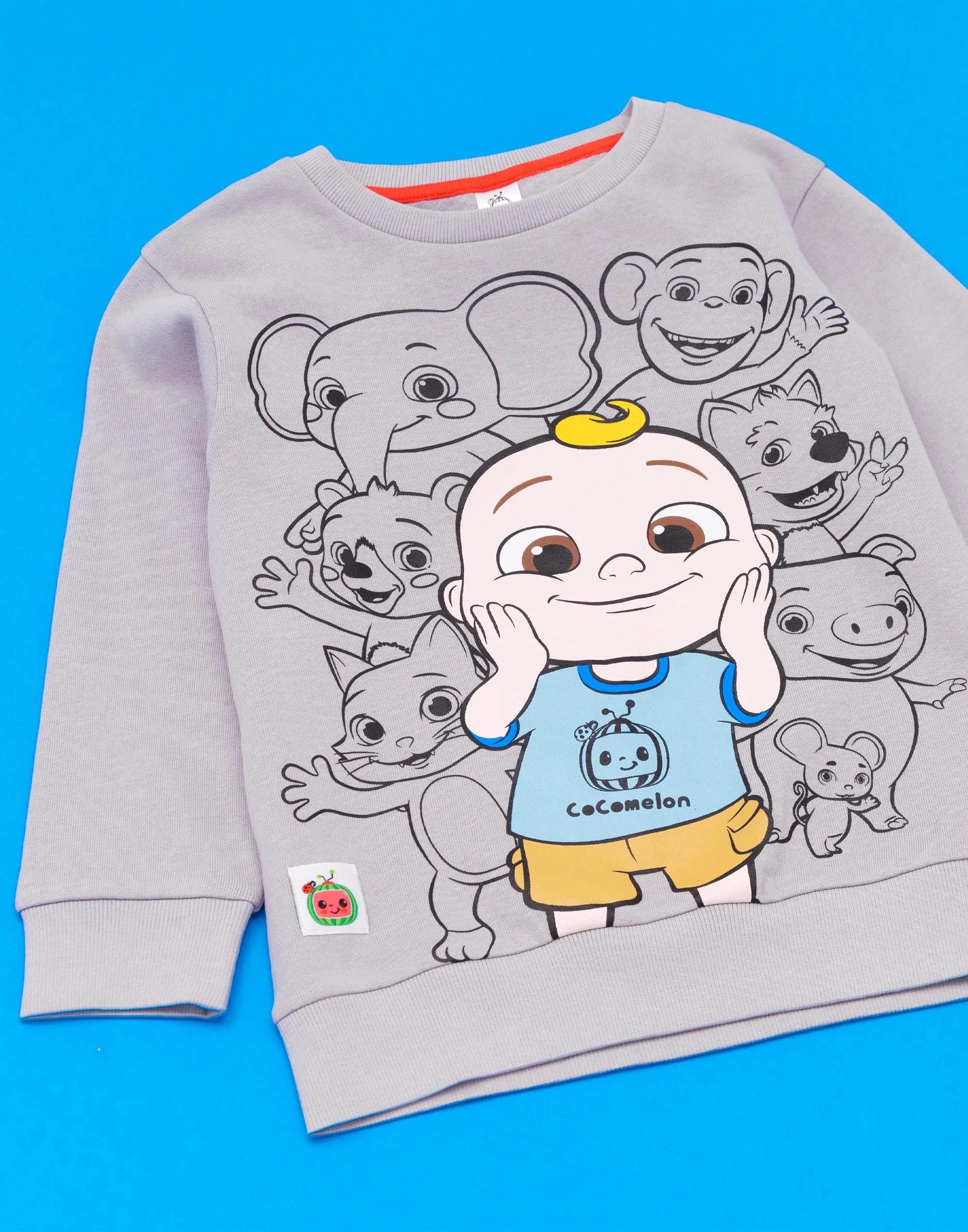 Cocomelon Multi-Character Placement Print Unisex Kids Grey Sweatshirt