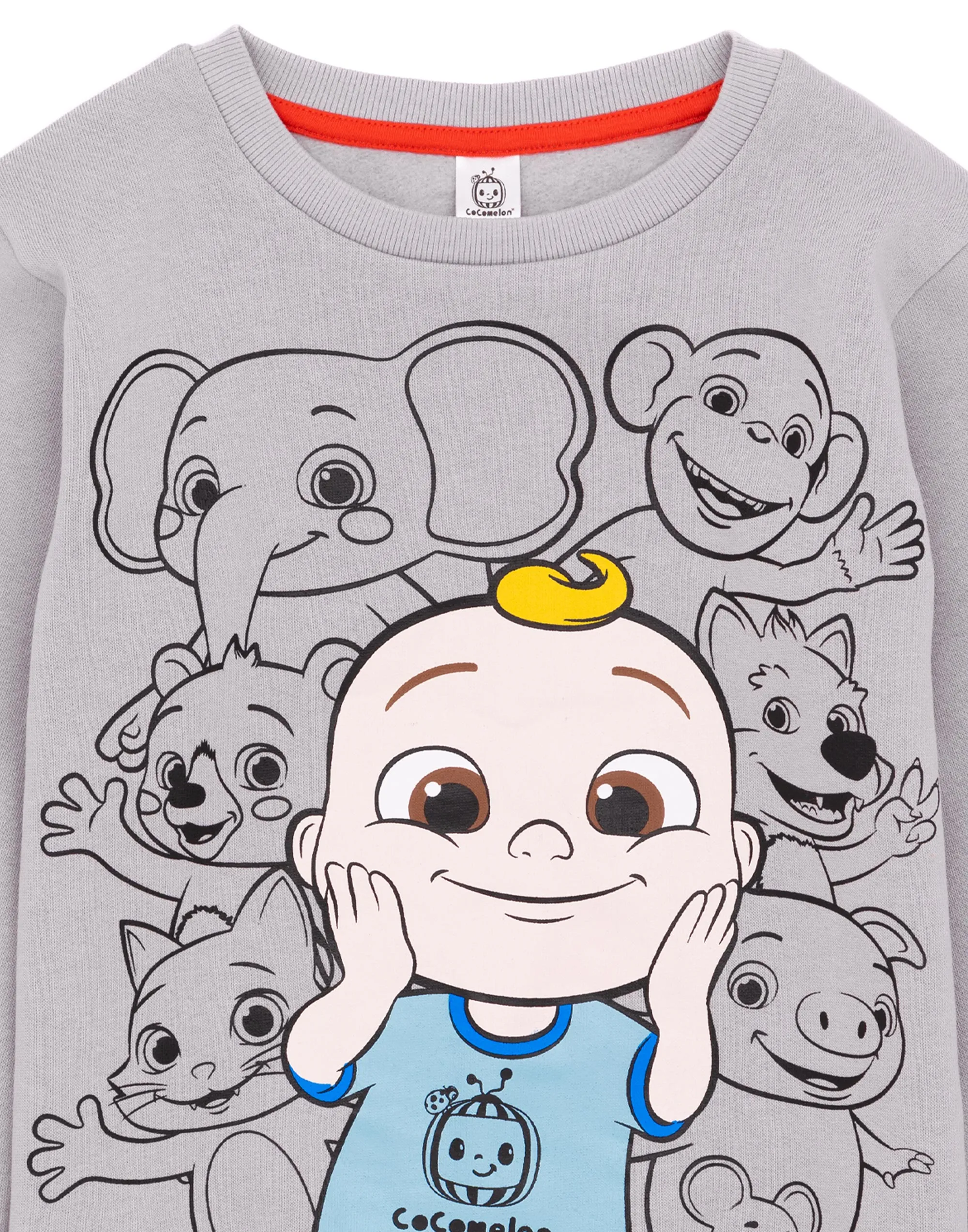 Cocomelon Multi-Character Placement Print Unisex Kids Grey Sweatshirt