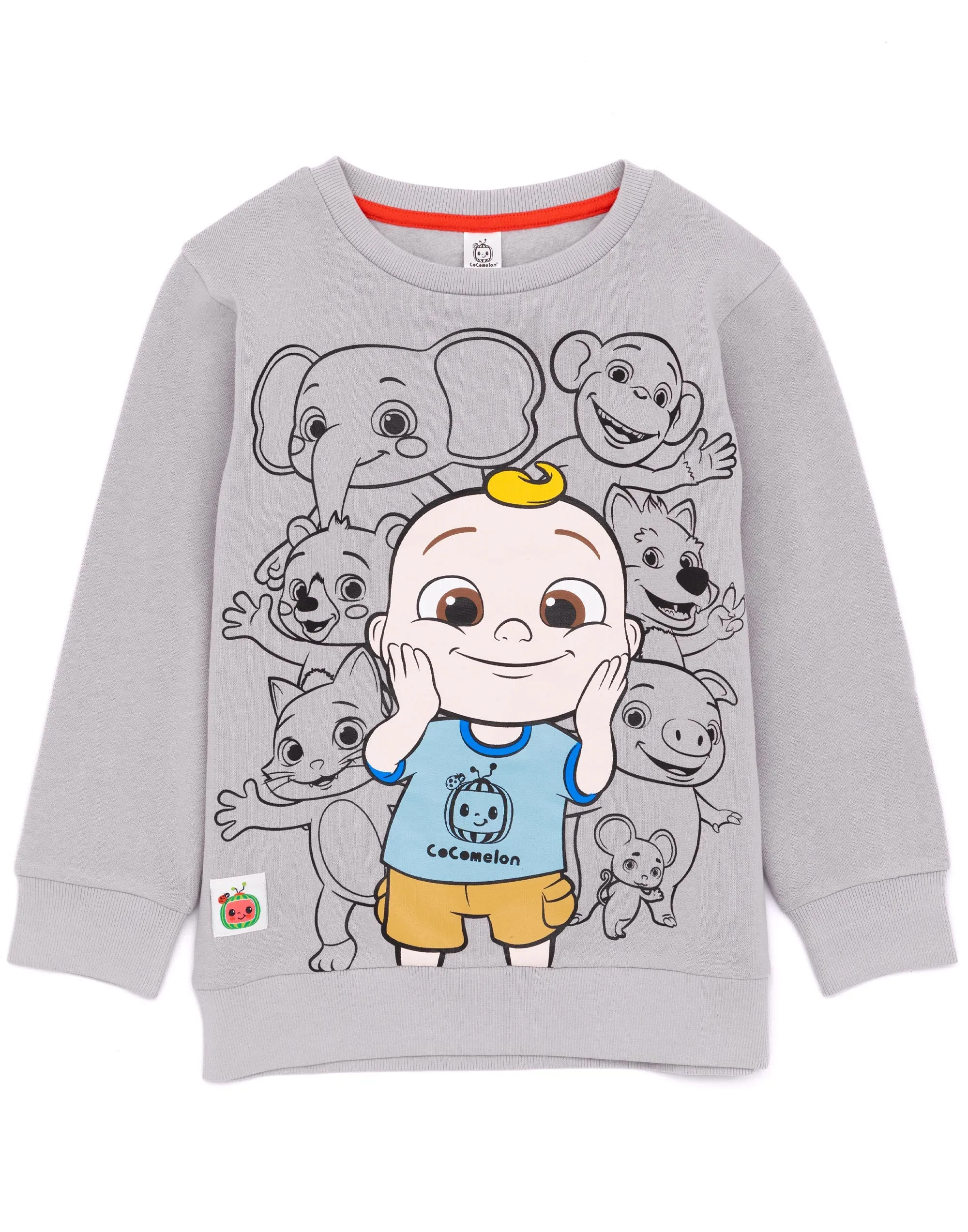 Cocomelon Multi-Character Placement Print Unisex Kids Grey Sweatshirt