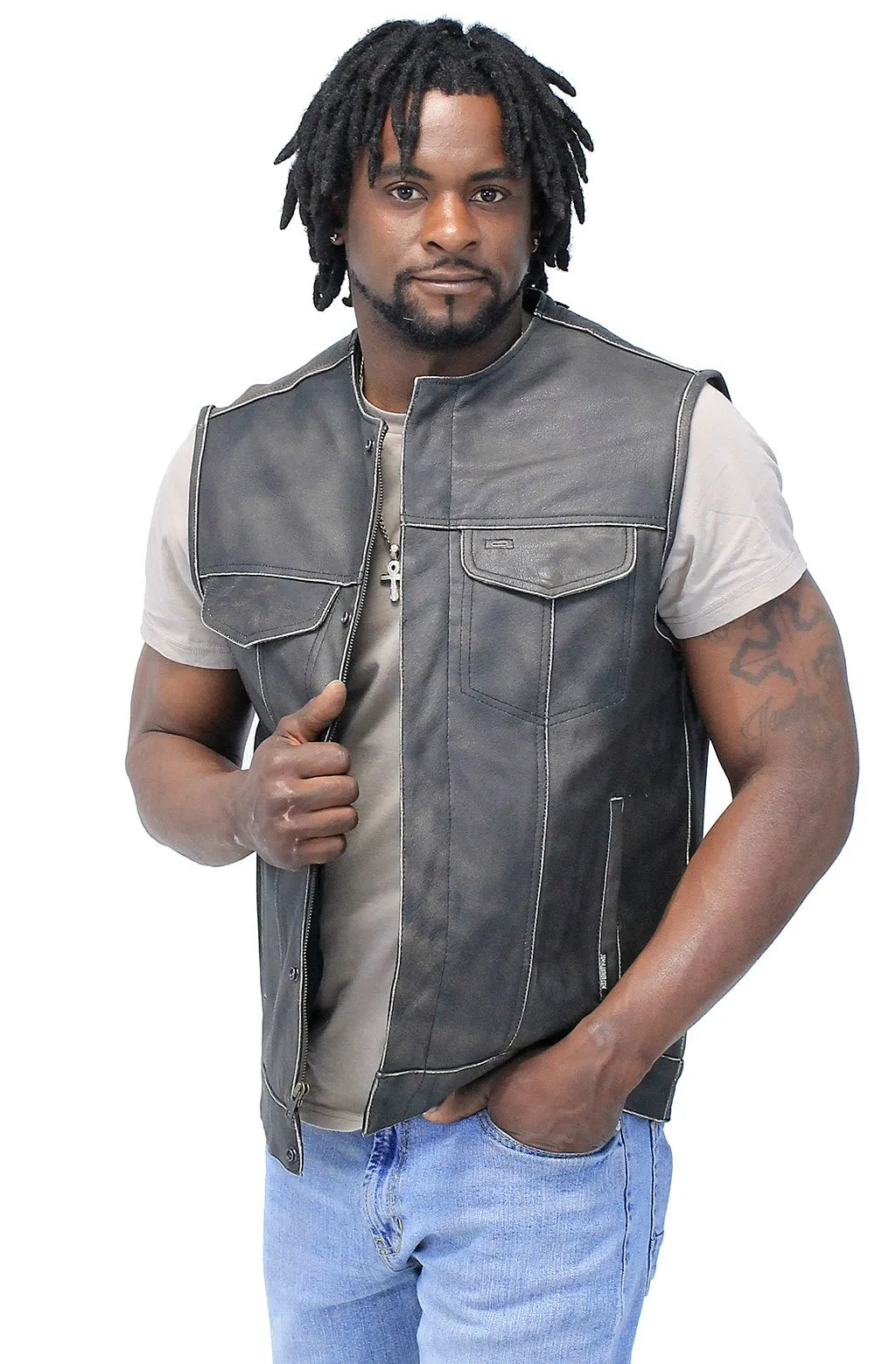 Collarless Vintage Club Vest w/Concealed Pockets #VMA74101GN ()