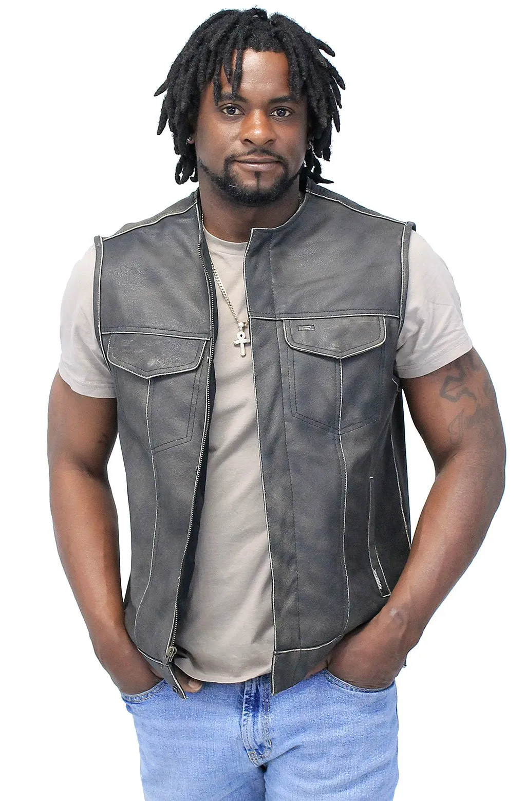 Collarless Vintage Club Vest w/Concealed Pockets #VMA74101GN ()