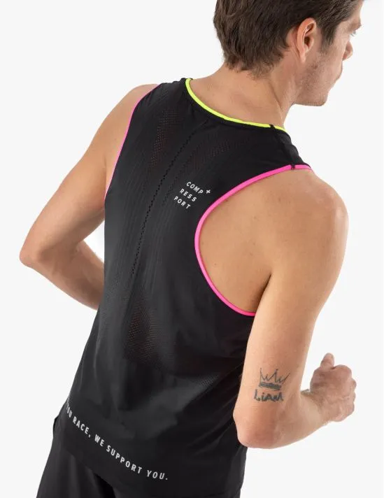 Compressport Men's Pro Racing Singlet - Black/Safe Yellow