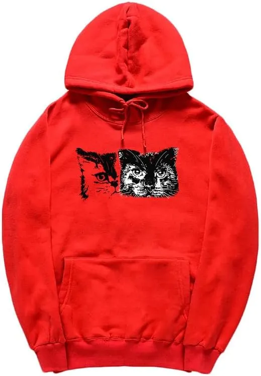 CORIRESHA Cute Cat Face Hoodie Long Sleeve Drawstring Kangaroo Pocket Basic Sweatshirt