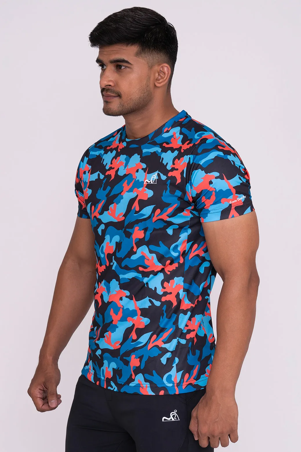 CruiseCamo Round Neck T-Shirt Mint Blue Black