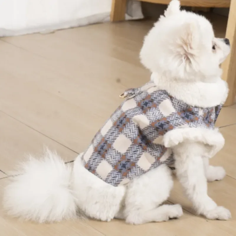 Cute Plaid Vest with Fur Trim