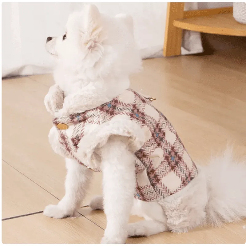 Cute Plaid Vest with Fur Trim