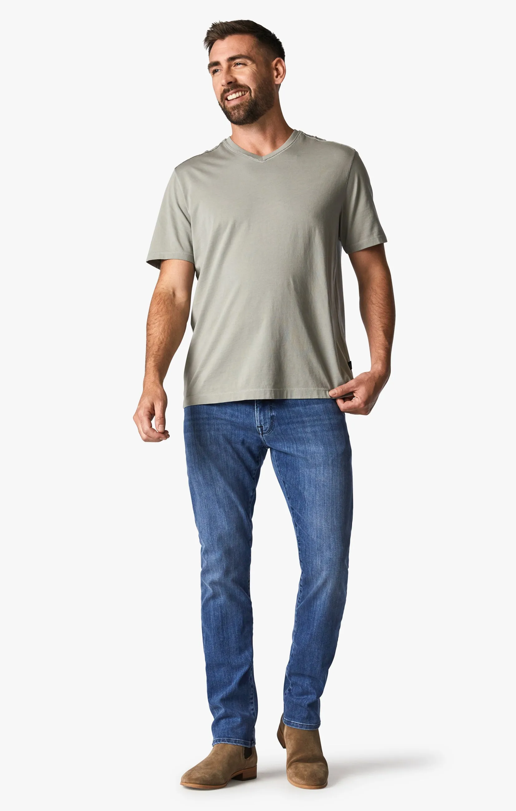 Deconstructed V-Neck T-Shirt in White Dove