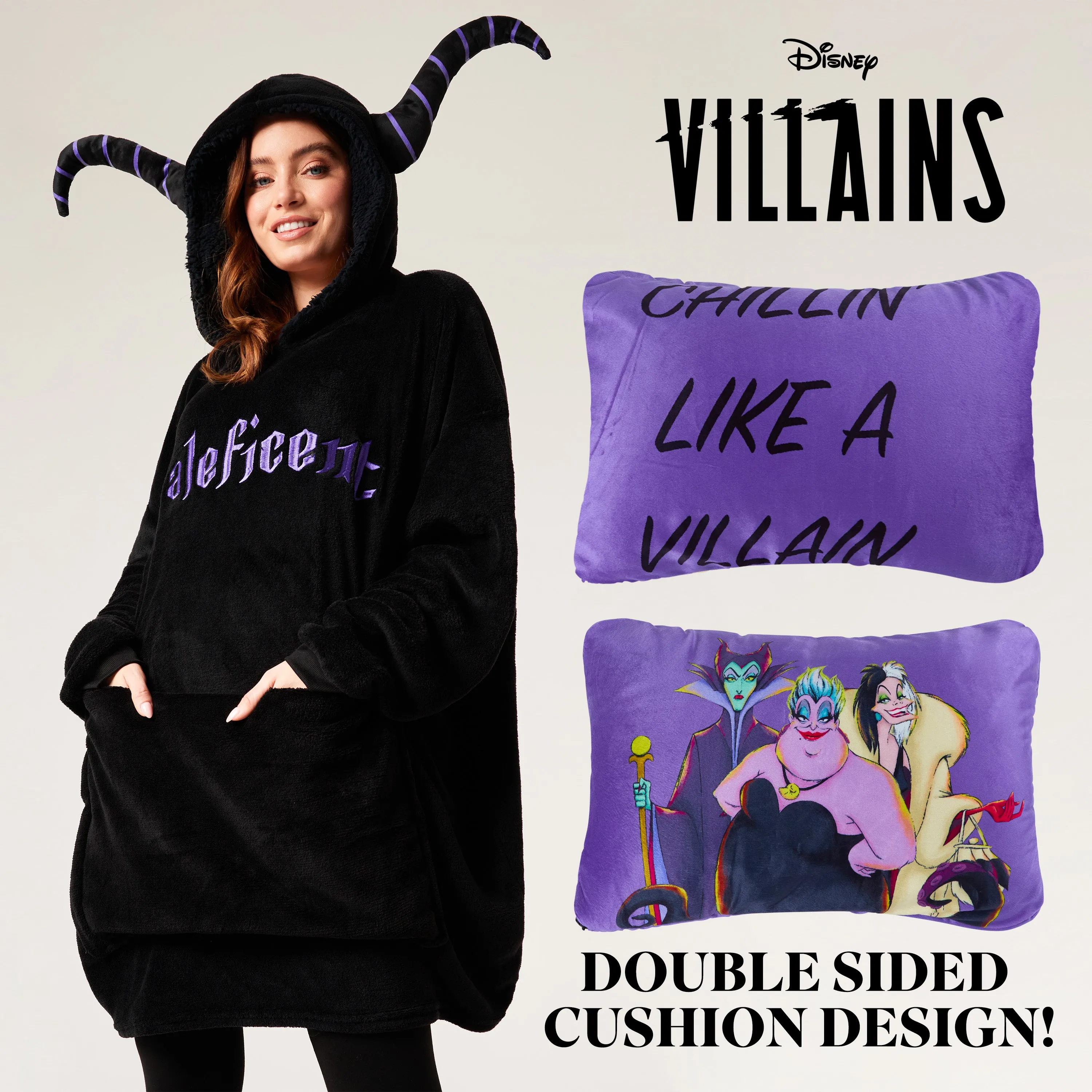 Disney Blanket Hoodie - Adults 2 in 1 Oversized Fleece Hoodie - Maleficent