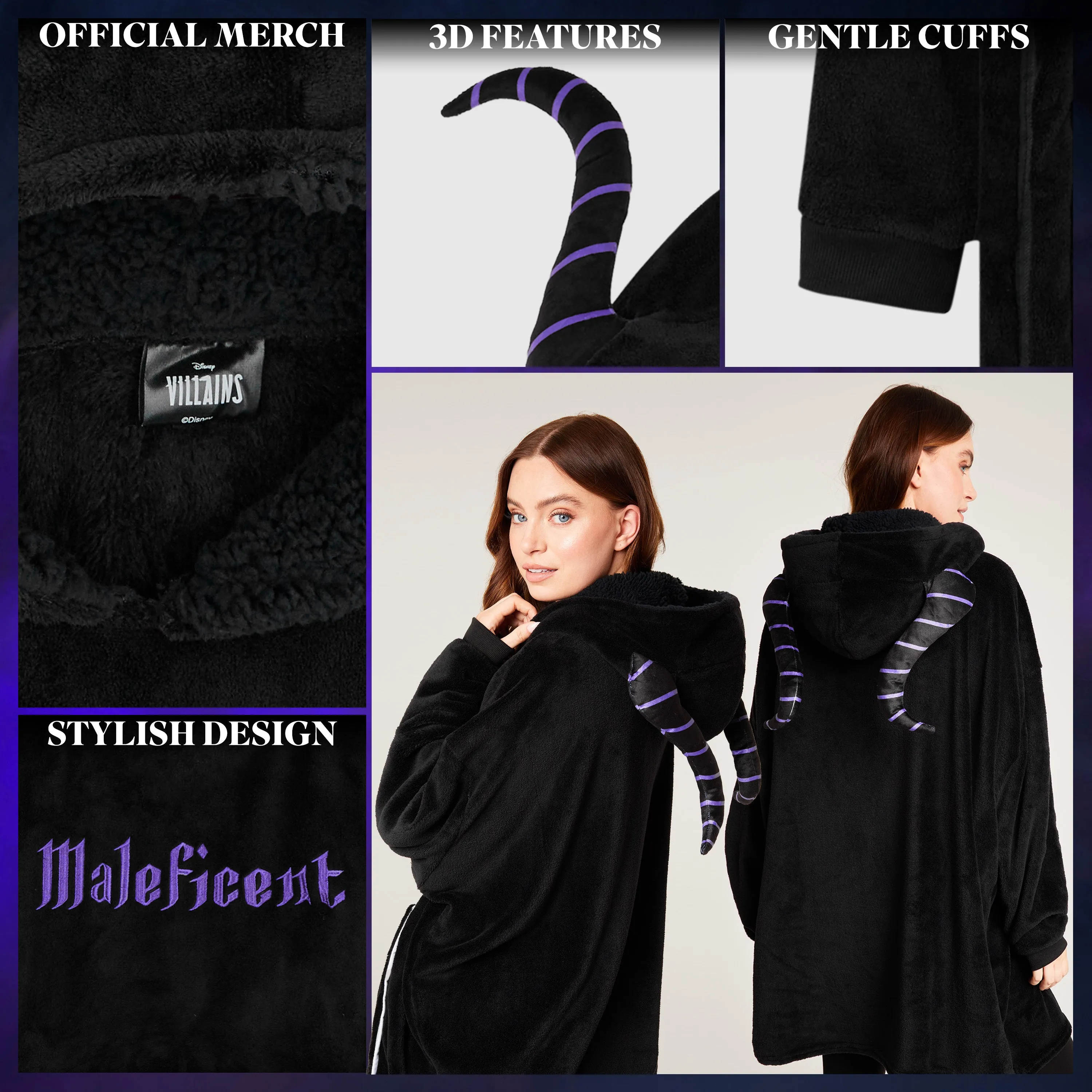 Disney Blanket Hoodie - Adults 2 in 1 Oversized Fleece Hoodie - Maleficent