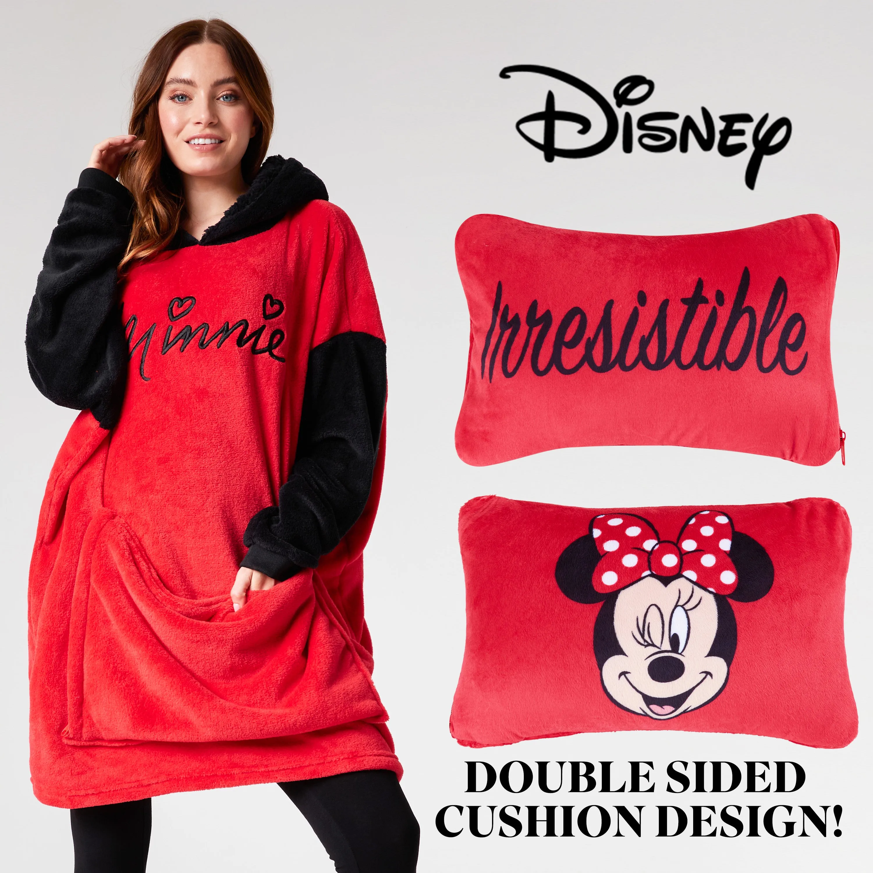 Disney Blanket Hoodie - Adults 2 in 1 Oversized Fleece Hoodie - Minnie