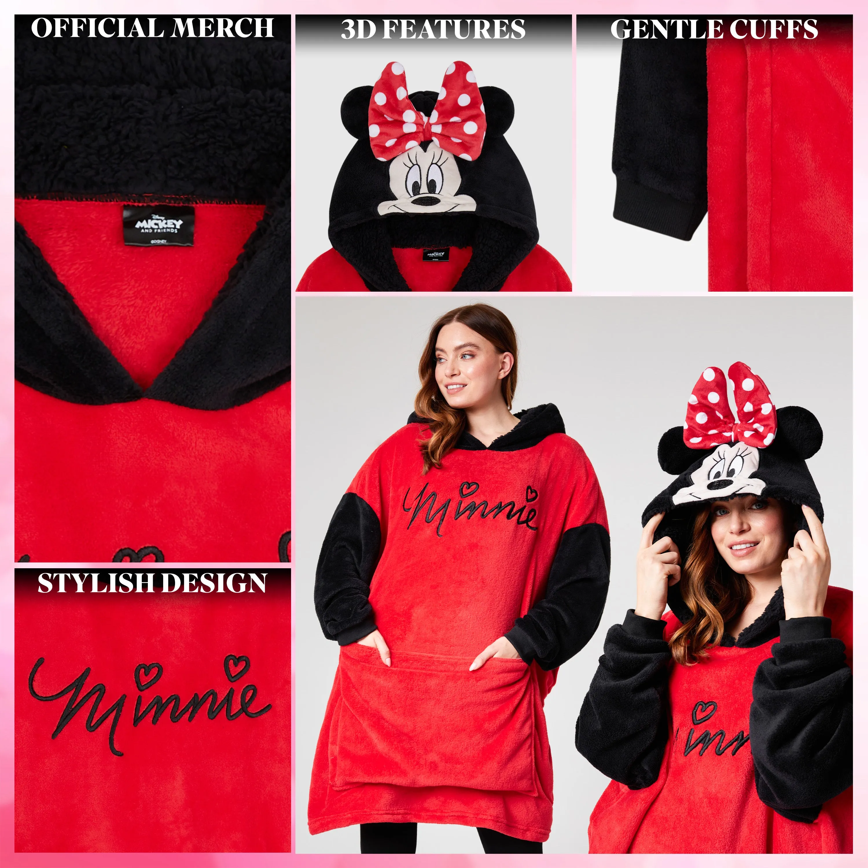 Disney Blanket Hoodie - Adults 2 in 1 Oversized Fleece Hoodie - Minnie