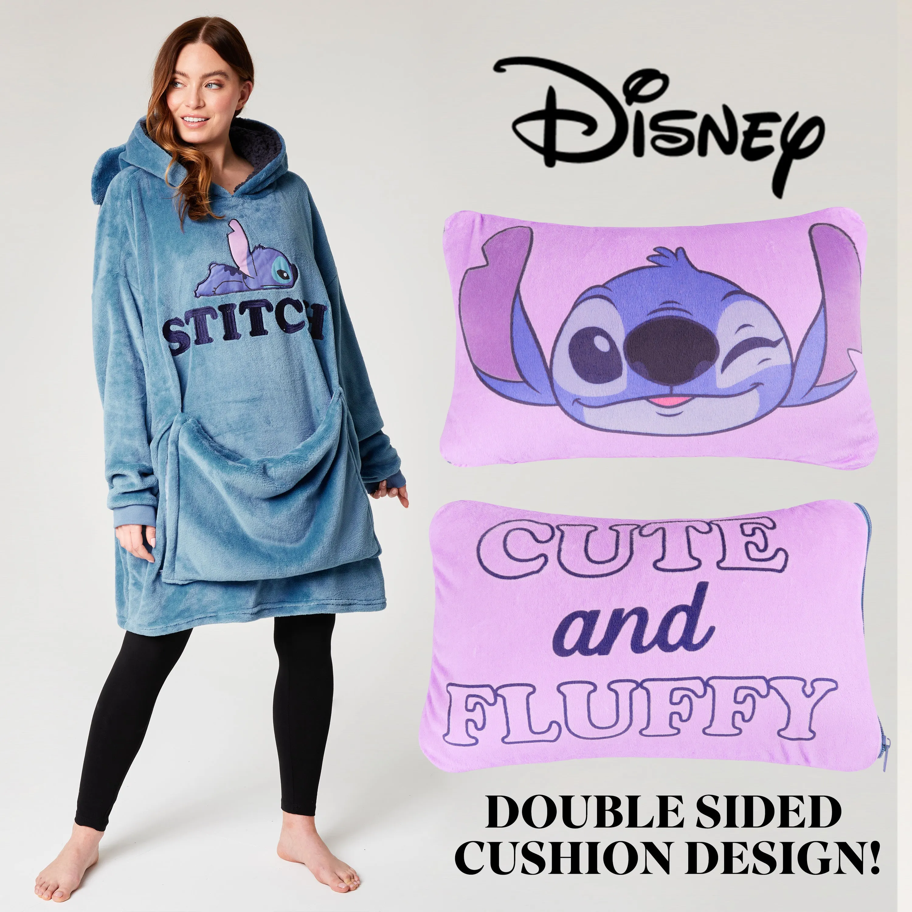 Disney Blanket Hoodie - Adults 2 in 1 Oversized Fleece Hoodie - Stitch