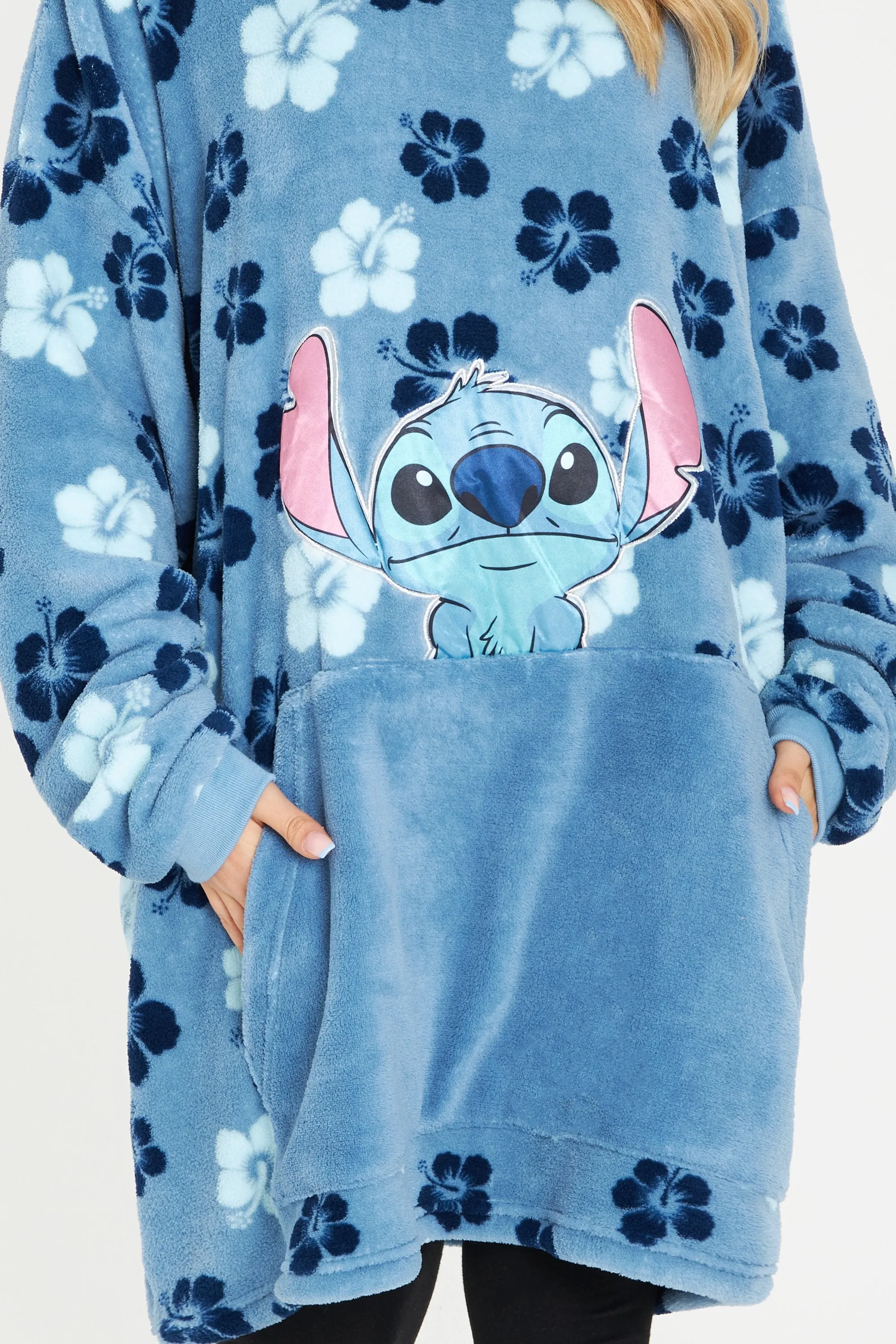 Disney Hoodie Blanket, Stitch Sherpa Fleece Oversized Hoodie - Stitch Tropical Flowers