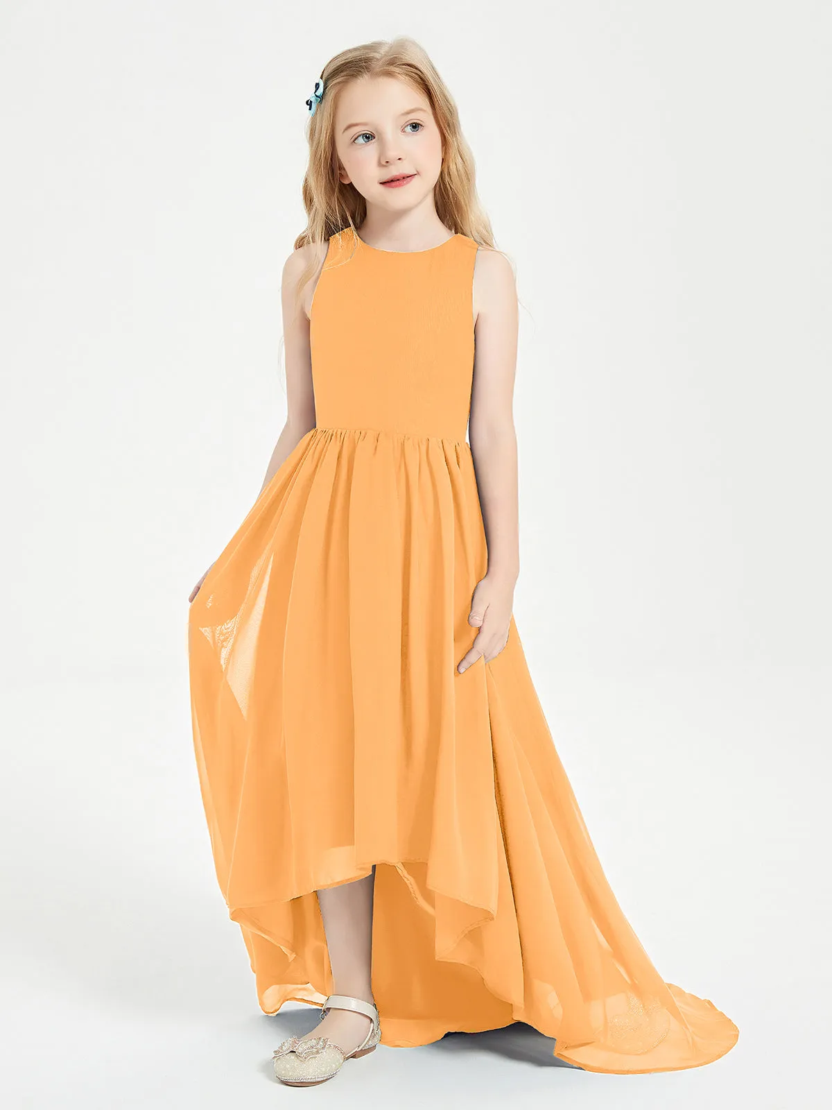 Exquisite Asymmetrical Junior Bridesmaid Dresses Scoop Neck Tangerine