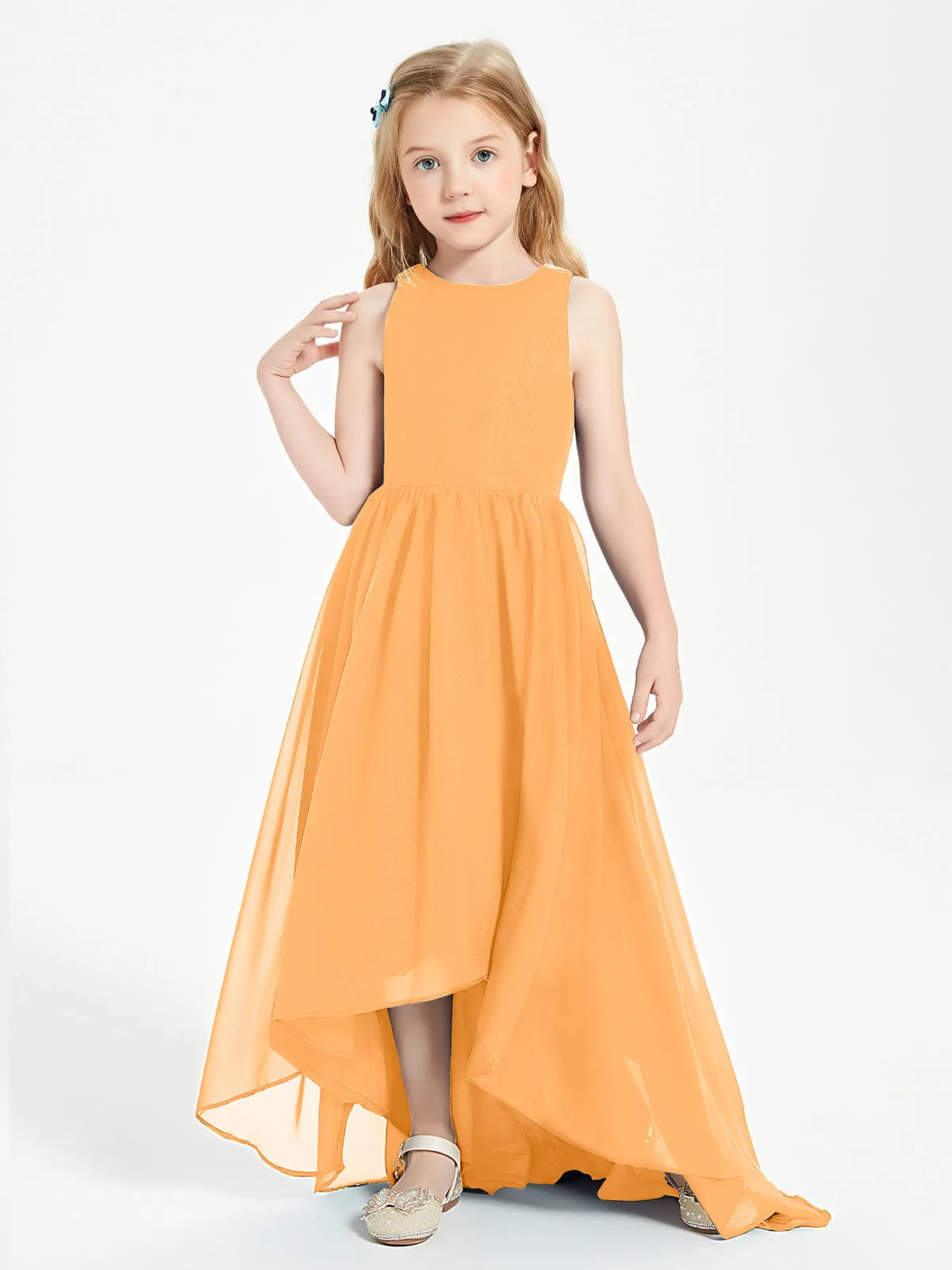 Exquisite Asymmetrical Junior Bridesmaid Dresses Scoop Neck Tangerine