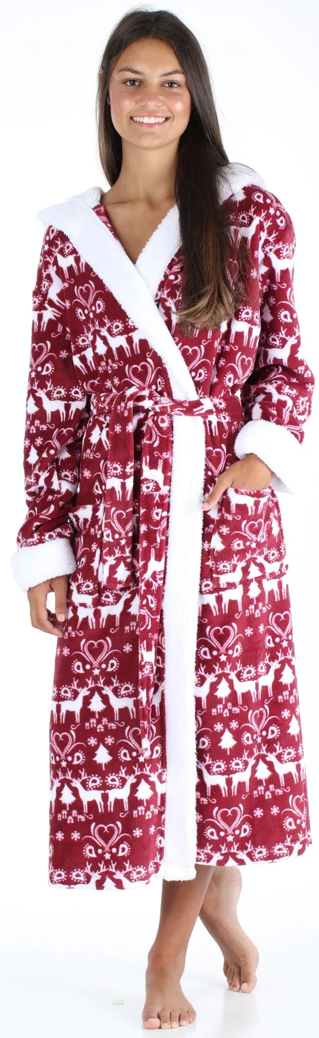 Frankie & Johnny Women’s Fleece Robe Sherpa-Lined Hooded Bathrobe