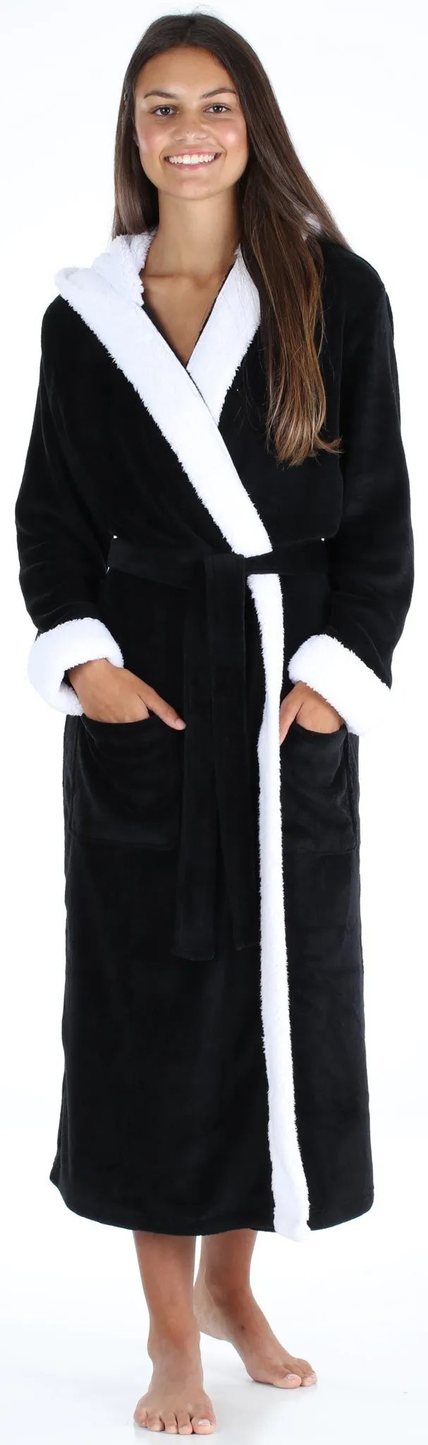 Frankie & Johnny Women’s Fleece Robe Sherpa-Lined Hooded Bathrobe