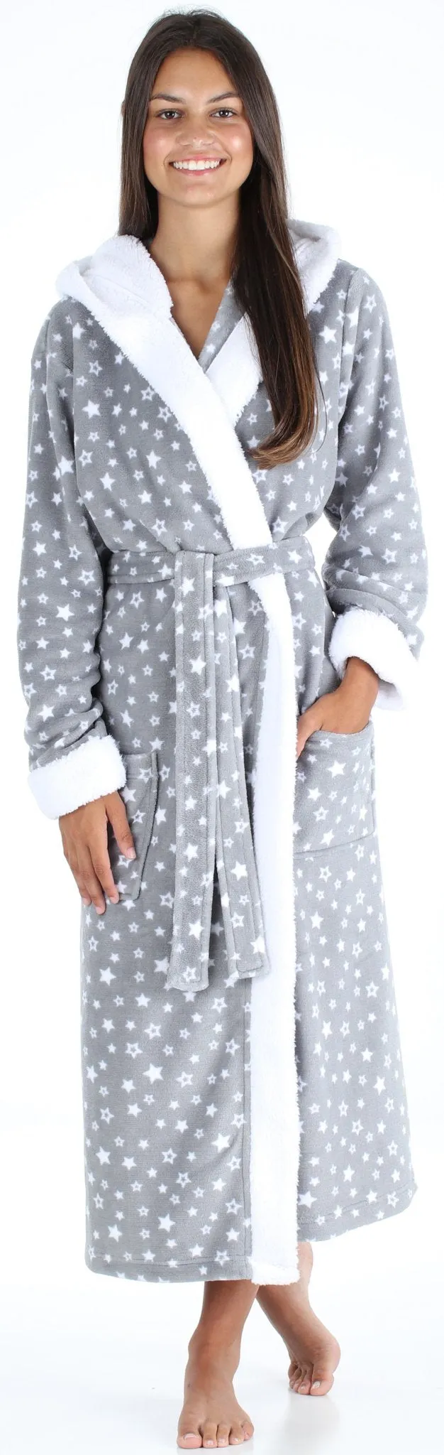 Frankie & Johnny Women’s Fleece Robe Sherpa-Lined Hooded Bathrobe