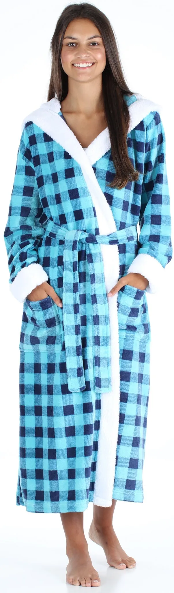 Frankie & Johnny Women’s Fleece Robe Sherpa-Lined Hooded Bathrobe