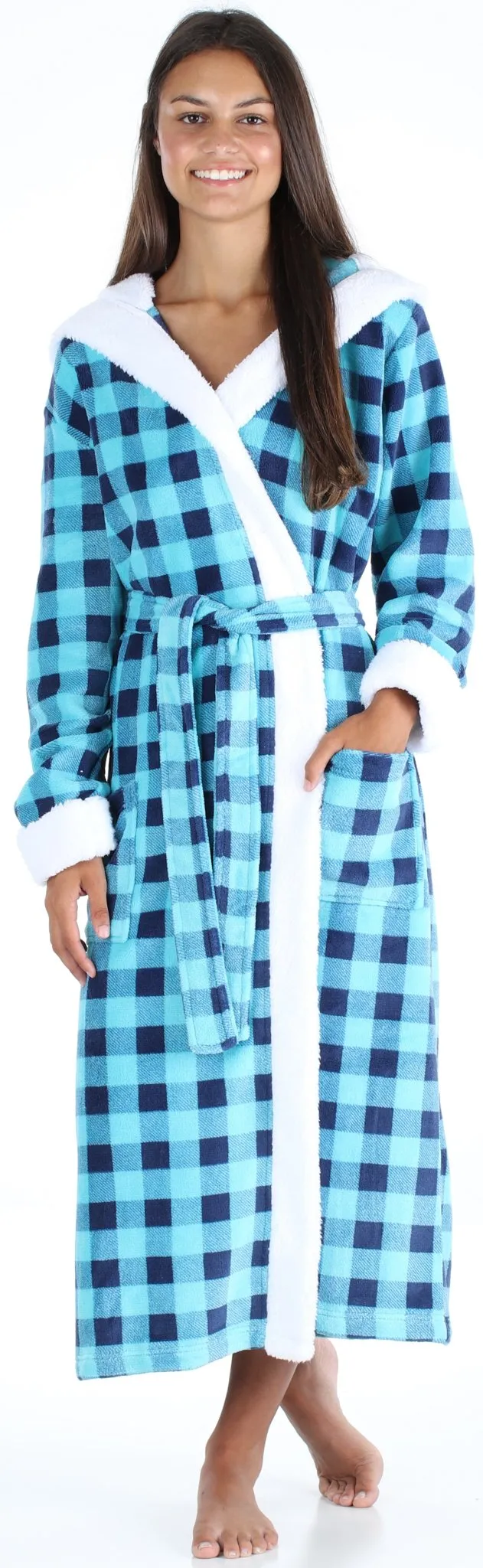 Frankie & Johnny Women’s Fleece Robe Sherpa-Lined Hooded Bathrobe