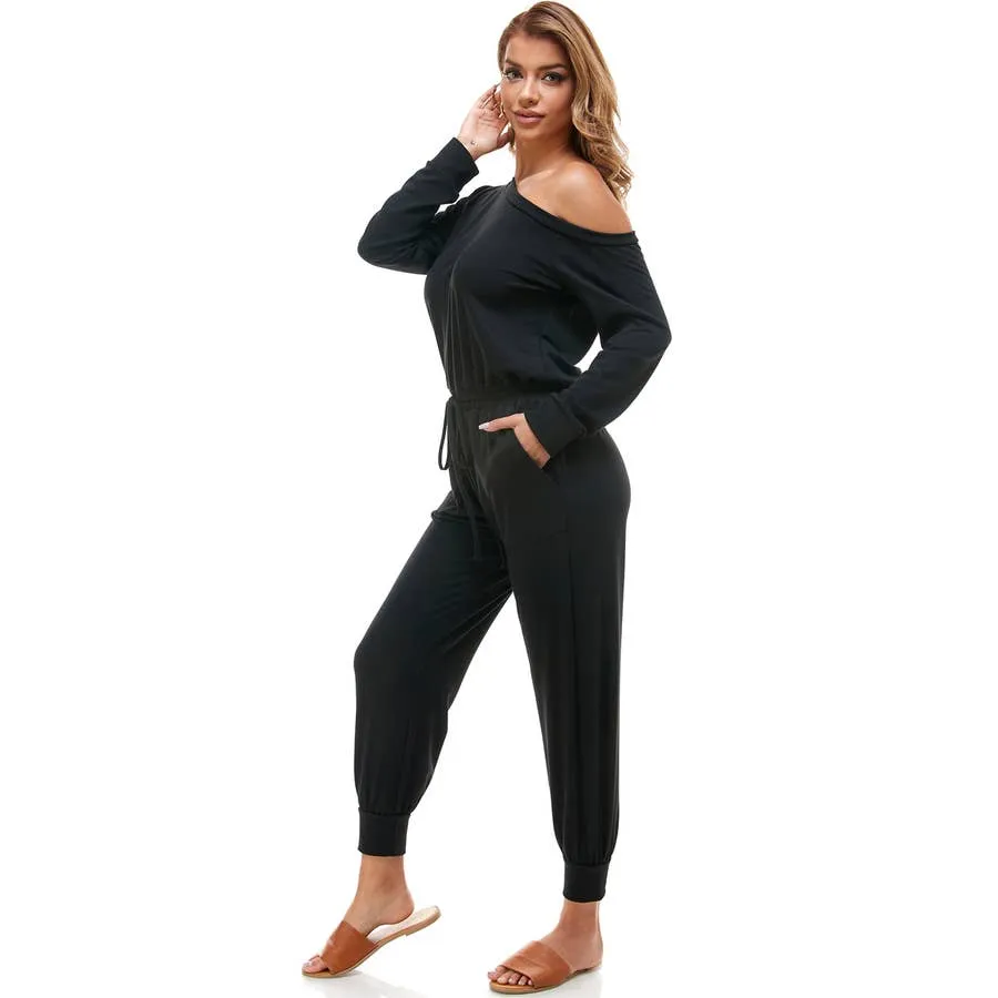 French Terry Off Shoulder Jumpsuit