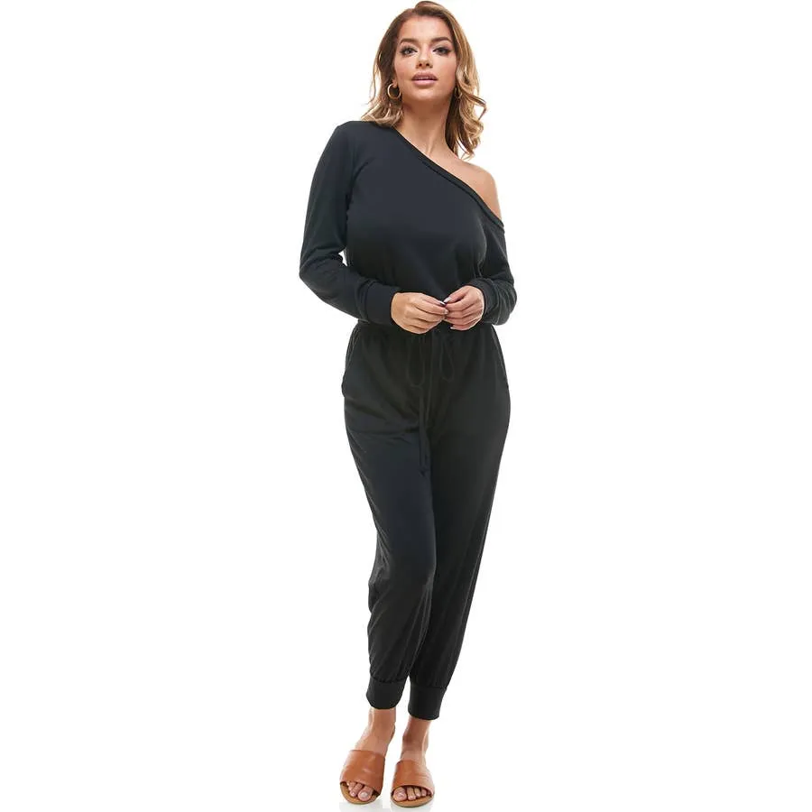 French Terry Off Shoulder Jumpsuit