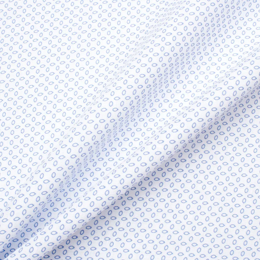 Geo Printed Superfine Blue/White Pure Linen