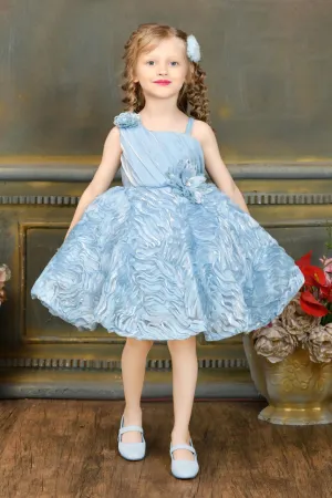 Girls Blue Flower Applique Sleeveless Party Dress