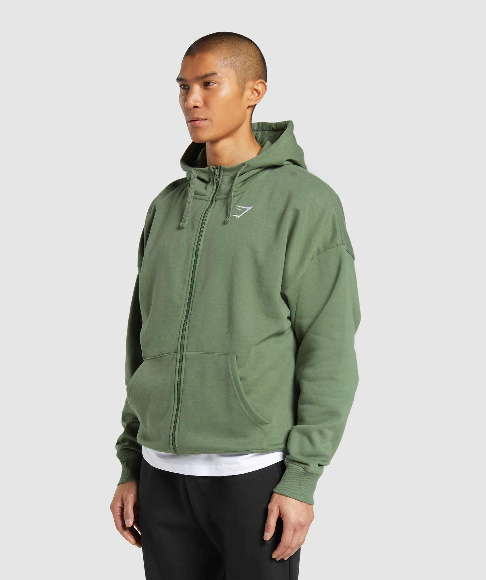 Gymshark Crest Oversized Zip Up Hoodie - Force Green